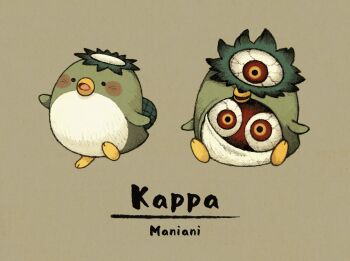 beak bilingual_commentary bird english_text extra_eyes kappa light_blush looking_at_viewer maniani mixed-language_commentary monster original simple_background sitting traditional_youkai