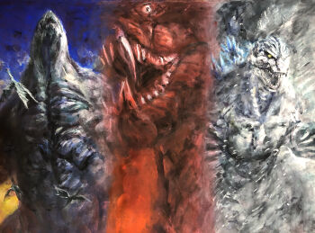 abs black_sclera blizzard bones_(company) claws colored_sclera fangs flying fog g.n.a giant giant_monster glowing glowing_eyes glowing_spikes godzilla godzilla:_planet_of_the_monsters godzilla_(series) godzilla_earth godzilla_singular_point godzilla_ultima highres in-franchise_crossover kaiju monster multiple_persona muscular muscular_other no_humans olm_(studio) open_mouth orange_(company) pectorals polygon_pictures red_fog servum_(flying_type) servum_(godzilla) sharp_teeth shinkalion_(series) shinkansen_henkei_robo_shinkalion shinkansen_henkei_robo_shinkalion_the_movie:_the_marvelous_fast_alfa-x_that_comes_from_the_future snow snow_godzilla snowing spikes storm storm_cloud tail takara_tomy teeth toho tongue wings yellow_eyes