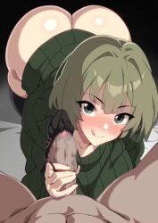 1boy 1girl 2025 akina-chan all_fours animated bent_over blinking blush bottomless breasts censored green_eyes grey_hair handjob handjob_with_panties hanging_breasts large_breasts large_penis legs licking_lips looking_at_viewer mature_female mosaic_censoring naughty_face original panties_on_penis penis pov pov_crotch short_hair smile sound sweater tagme thick_thighs thighs tongue tongue_out umezawa_itte video