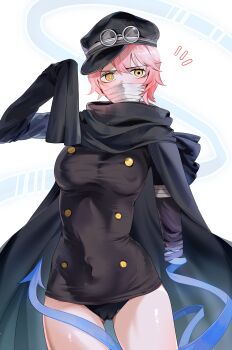 Rule 34 | 1girl, absurdres, alternate hair color, arrow (symbol), arrow background, artist request, bandages, black jacket, black panties, breasts, cameltoe, cowboy shot, female focus, gunko, hat, heterochromia, highres, jacket, medium breasts, mismatched pupils, nakajima (user111860274), no pants, notice lines, one piece, panties, pink hair, sleeves past fingers, sleeves past wrists, solo, spoilers, thighs, tight clothes, underwear, yellow eyes