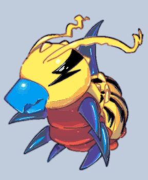 antennae beak digimon digimon_(creature) full_body grey_background highres krita_(medium) kunemon no_humans notaventura simple_background solo