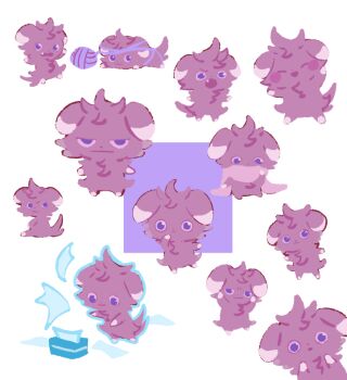 :| blush_stickers closed_eyes closed_mouth espurr fang full_body gen_6_pokemon jitome looking_back lying multiple_views nintendo on_stomach open_mouth pokemon pokemon_(creature) pokemon_focus purano7 purple_eyes scarf sitting smile tissue tissue_box yarn yarn_ball