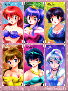 6+girls aladdin_(movie) ariel aurora belle_(disney) black_hair blush brown_hair cinderella_(disney_character) cosplay disney facing_viewer genderswap genderswap_(mtf) jasmine_(disney) kunou_kodachi kuonji_ukyou long_hair looking_at_viewer lum multiple_girls purple_hair ranma-chan ranma_1/2 saotome_ranma shampoo_(ranma_1/2) short_sword sleeping_beauty_(disney) sleeping_beauty_(fairy_tale) smile snow_white_(disney) snow_white_(fairy_tale) snow_white_and_the_seven_dwarfs_(disney) sword tendou_akane urusei_yatsura weapon