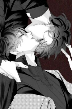 Rule 34 | 2boys, absurdres, black coat, black hair, black shirt, closed eyes, coat, commentary request, hand on another's head, hand on another's shoulder, hayu beck, head tilt, heads together, highres, kim dokja, korean commentary, male focus, multiple boys, omniscient reader's viewpoint, parted lips, shirt, short hair, upper body, white coat, yoo joonghyuk