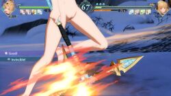 2girls 3d anila_(granblue_fantasy) animated aqua_eyes blonde_hair breasts fighting granblue_fantasy granblue_fantasy_versus:_rising highres horns multiple_girls nipples nude nude_filter nude_mod outdoors polearm sheep sound spear tagme third-party_edit twintails video weapon yellow_eyes zeta_(granblue_fantasy)