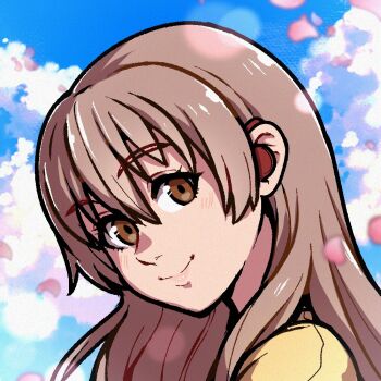 1girl akairiot blue_sky brown_eyes brown_hair cloud cloudy_sky deaf disability hearing_aid koe_no_katachi long_hair looking_at_viewer nishimiya_shouko portrait sky smile solo