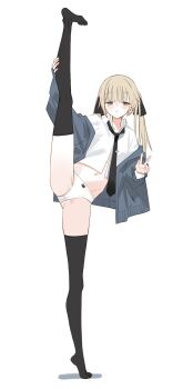 1girl expressionless flexible highres looking_at_viewer planbi simple_background socks split standing standing_on_one_leg standing_split strong tagme tiptoes v white_background