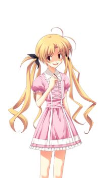1girl antenna_hair black_bow blazer blonde_hair bow breasts brown_eyes chaos;head collared_dress crazy_eyes crazy_smile dress game_cg hair_bow hand_on_own_chest jacket lolita_fashion looking_at_viewer matsuo_yukihiro non-web_source official_art open_mouth orihara_kozue partially_shaded_face petticoat pink_dress puffy_short_sleeves puffy_sleeves science_adventure short_sleeves small_breasts smile solo sprite transparent_background twintails white_trim
