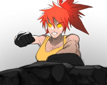 1girl breasts female_focus gloves kosukekurokami large_breasts leona_heidern long_hair mavrost orochi_leona ponytail red_hair shirt the_king_of_fighters