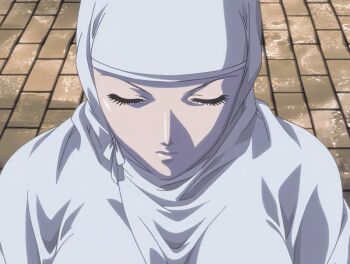 1girl 2005 animated animated_gif anime_screenshot beads bible_black bible_black_new_testament breasts closed_eyes large_breasts mature_female monk religious robe shin_bible_black smile tagme takashiro_hiroko veil