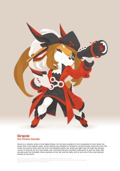 1girl 2017 absurdres animal_ears black_eyes black_shirt boots brown_hair chinese_commentary coat commentary digitigrade english_commentary gazelle gazelle_ears gazelle_horns gazelle_tail gracie_the_spirit_gazelle grin hat high_ponytail highres krita_(medium) looking_ahead map mascot monocular one_eye_closed open_mouth pirate_costume pirate_costume pirate_hat ponytail red_coat shirt signature simple_background smile spirit_animals_in_disguise standing tyson_tan
