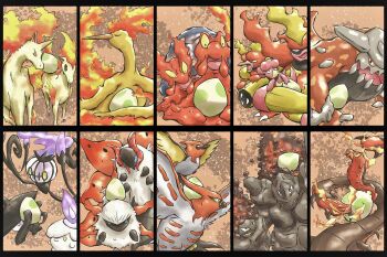 bird black_border border carkol centiskorch chandelure closed_eyes closed_mouth coal coalossal commentary_request egg fire flame_body_(pokemon) fletchinder gameplay_mechanics gen_1_pokemon gen_2_pokemon gen_4_pokemon gen_5_pokemon gen_6_pokemon gen_8_pokemon glowing_hot heatran highres holding holding_egg horns ken_hollow lampent larvesta legendary_pokemon lips litwick magby magcargo magmar magmortar moltres nintendo open_mouth orange_eyes pokemon pokemon_(creature) pokemon_ability pokemon_egg pokemon_focus ponyta purple_fire rapidash single_horn sizzlipede slugma talonflame trait_connection v-shaped_eyes volcarona yellow_eyes