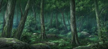 boulder day forest game_cg grass moss nature no_humans non-web_source official_art outdoors scenery touhou touhou_gensou_eclipse tree