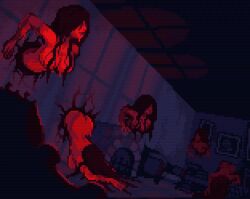 5girls animated ass butt_crack faceless faceless_female ghost multiple_girls nude pixel_art rhlpixels stuck tagme through_wall video