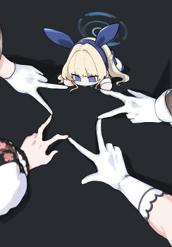 Rule 34 | 5girls, absurdres, akane (blue archive), animal ear hairband, animal ears, asuna (blue archive), blonde hair, blue archive, blue eyes, blue streaks, braid, chibi, cleaning &amp; clearing (blue archive), commentary request, fake animal ears, gloves, hairband, half up braid, halo, hand focus, highres, jacket, karin (blue archive), koyuuuuuuuuuuu, multicolored hair, multiple girls, neru (blue archive), rabbit ear hairband, rabbit ears, star hands, streaked hair, sukajan, toki (blue archive), v, w, white gloves