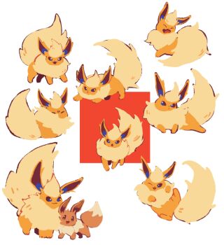 closed_eyes dot_nose eevee flareon gen_1_pokemon lying nintendo on_side one_eye_closed open_mouth orange_fur pokemon pokemon_(creature) pokemon_focus purano7 white_background