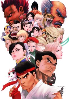 6+boys 6+girls akuma_(street_fighter) battle bun_cover cammy_white capcom chest_hair china_dress chinese_clothes chun-li crossover dhalsim double_bun dougi dress emilie_de_rochefort epic fingerless_gloves gloves guile hair_bun highres ibuki_(street_fighter) kazama_asuka kazama_jin ken_masters king_(tekken) ling_xiaoyu mask mishima_heihachi mishima_kazuya multiple_boys multiple_girls muscular namco nina_williams pantyhose paul_phoenix ryu_(street_fighter) scar short_twintails street_fighter street_fighter_x_tekken street_fighter_zero_(series) tagme tekken tekken_legwear topless_female twintails wrestler zangief