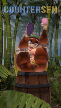 1girl 3d ahegao anus ape artist_name ass banana barrel beanie blonde_hair blue_eyes breasts countersfm donkey_kong_(series) fat_mons food food_insertion fruit hat heart heart-shaped_pupils highres jungle large_breasts legs_up long_hair looking_at_viewer monkey_girl nail_polish nature nintendo nipples nude object_insertion presenting_anus presenting_pussy pussy pussy_juice sandals symbol-shaped_pupils thick_thighs thighs tiny_kong tongue tongue_out twintails vaginal vaginal_object_insertion very_long_hair wet