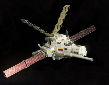 absurdres black_background cannon highres machinery no_humans original shadow solar_panel space spacecraft sunlight thrusters vehicle_focus venezuelan_flag vernier_thrusters whaleoil window