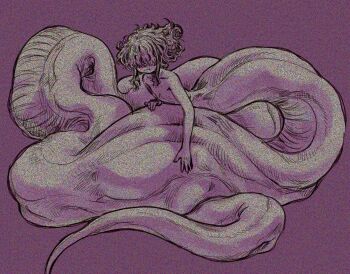 1other highres monochrome monster nude original purple_background purple_theme shima_(wansyon144) smile snake static