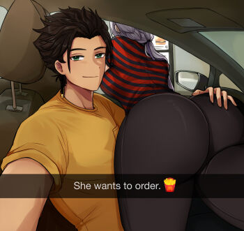 1boy 1girl absurdres anafuu ass black_hair claude_von_riegan edelgard_von_hresvelg fire fire_emblem fire_emblem:_three_houses fire_emblem_warriors:_three_hopes green_eyes highres huge_ass nintendo white_hair