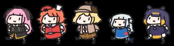 5girls animated animated_gif blonde_hair blue_hair chibi dancing gawr_gura gawr_gura_(1st_costume) height_difference hololive hololive_english marching mori_calliope mori_calliope_(1st_costume) multicolored_hair multiple_girls necktie ninomae_ina&#039;nis ninomae_ina&#039;nis_(1st_costume) orange_hair parade pink_hair purple_hair smile tail takanashi_kiara takanashi_kiara_(1st_costume) virtual_youtuber walfie watson_amelia watson_amelia_(1st_costume)
