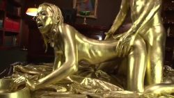 1boy 1girl animated asian bodypaint doggystyle gold hetero indoors japanese_(nationality) jav photo_(medium) real_life sex sex_from_behind sound statue tagme video what