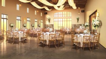 bouquet ceiling_light chair cup curtains drinking_glass fairy_lights flower glass_door highres menu no_humans non-web_source official_art our_life our_life:_beginnings_and_always plate scenery speaker stage stone_floor table tablecloth variant_set wall_lamp white_flower window wine_glass wooden_chair