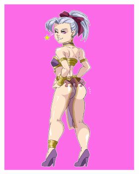 1girl ass happy_trance harem_outfit high_heels hypnosis jericho_(nanatsu_no_taizai) mind_control nanatsu_no_taizai one_eye_closed pink_eyes purple_hair schlumper smile