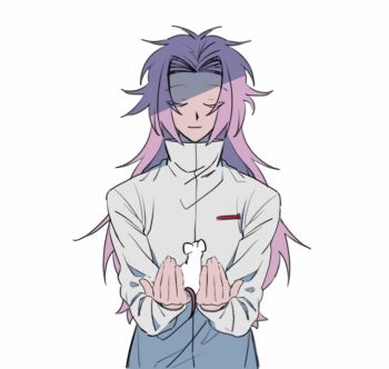 1boy animal animated animated_gif colored_eyelashes gomnyong hatsutori_hajime high_collar holding holding_animal long_hair long_sleeves male_focus mouse_(animal) opening_eyes parted_bangs pink_hair red_eyes saibou_shinkyoku shirt solo upper_body white_shirt