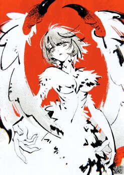 1girl barcode chimera dungeon_meshi falin_touden manodemarina monster_girl short_hair solo wings