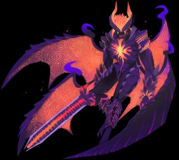 Rule 34 | 1boy, alternate form, black background, claws, commentary, dante (devil may cry), demon wings, devil may cry (series), devil trigger, english commentary, full body, highres, holding, holding sword, holding weapon, hole in chest, hole on body, horns, male focus, solo, spines, sword, thefrenchnugget, weapon, wings