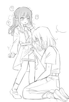 17aijo 2girls ? age_difference bang_dream! bang_dream!_it's_mygo!!!!! blush bow clothes_lift commentary_request covered_erect_nipples dress dress_lift ear_blush futa_with_female futanari greyscale hair_bow highres imminent_fellatio kneeling misumi_uika monochrome multiple_girls onee-loli panties panty_pull parted_lips penis precum short_sleeves sidelocks sweatdrop togawa_sakiko underwear