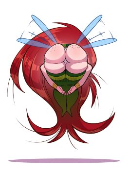 1girl 2026 absurdly_long_hair amen_pose_(meme) ass ass_focus ass_freckles bare_shoulders bent_over betilla_(rayman) body_freckles bracelet breasts commentary english_commentary fairy fairy_wings floating freckles gold_bracelet green_hat green_thighhighs hair_between_eyes hat hip_focus huge_ass jewelry large_breasts long_hair meme microskirt midriff navel panties rayman_(series) rayman_origins red_hair reference_work shadow side_slit simple_background skindentation skirt strapless tecoloteton thick_thighs thighhighs thighs ubisoft underwear upskirt very_long_hair white_background white_panties wings