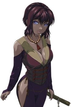 1girl bead_necklace beads bible_black breasts cleavage jewelry large_breasts necklace official_style red_hair revealing_clothes shin_bible_black short_hair takashiro_hiroko tight_clothes wide_hips