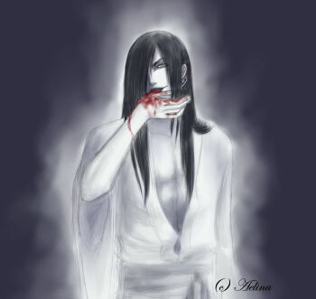 black_hair blood eeriefaery injury long_hair male_focus naruto_(classic) naruto_(series) orochimaru_(naruto) pale_skin serpent snake white_theme