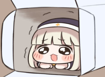 1girl box chibi commentary_request in_box in_container lying meme nipruku on_stomach solo speaki_(trickcal) speakiposting_(meme) trembling trickcal