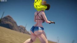 2girls 3d animated ass ass_shake blue_sky boots bouncing_breasts breasts cactus cleavage cowboy_boots cowboy_hat dancing hat horse jic_jic jiggle mikumikudance_(medium) multiple_girls music navel nora_valkyrie outdoors rwby sky sound standing thick_thighs thighs video yang_xiao_long