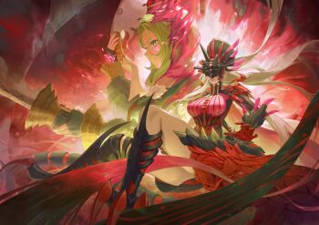 1girl absurdres black_boots black_gloves black_helmet black_nails boots boutonniere breasts bright_pupils commentary covered_eyes dress english_commentary fangs fingerless_gloves fingernails flower from_side gloves green_dress green_eyes green_hair hair_between_eyes hand_up helmet highres holding holding_mask holding_sword holding_weapon isolde_(zenless_zone_zero) karlhe large_breasts long_fingernails long_hair mask mole mole_under_eye parted_lips rose sword tail teeth the_defiler_(zenless_zone_zero) thick_thighs thighs transformation very_long_hair very_long_tail weapon white_flower white_hair white_pupils zenless_zone_zero