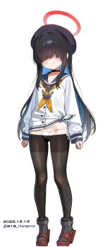 1girl absurdres black_hair black_pantyhose blue_archive blue_sailor_collar cosplay dress full_body halo hat highres itinana justice_task_force_member_(blue_archive) kantai_collection loli long_hair long_sleeves lowleg lowleg_pantyhose neckerchief no_pants panties pantyhose sailor_collar sailor_dress school_uniform second-party_source serafuku solo standing tokitsukaze_(kancolle) tokitsukaze_(kancolle)_(cosplay) underwear very_long_hair white_panties yellow_neckerchief
