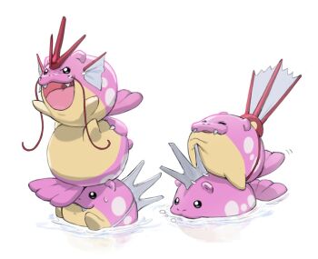 Rule 34 | air bubble, akinatan58255, alternate color, animal focus, bubble, closed eyes, closed mouth, commentary request, cosplay, fangs, gen 1 pokemon, gen 3 pokemon, gyarados, gyarados (cosplay), nintendo, no humans, open mouth, pokemon, pokemon (creature), pokemon focus, reflection, reflective liquid, seal (animal), shiny pokemon, simple background, spheal, tail, water, whiskers, white background