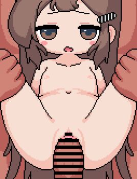 1boy 1girl after_vaginal aftersex age_difference akai_(ugokashitari) all_fours animated animated_gif anus ass baigao-ji_(baigao) bar_censor blush_stickers breasts brown_hair censored cum cum_in_pussy cum_on_body cum_overflow eyebrows_hidden_by_hair facial flat_chest hair_between_eyes hair_ornament hairclip heart heart-shaped_pupils hetero legs_up loli long_hair navel nipples nude open_mouth original penis pixel_art pussy saliva saliva_trail sex sex_from_behind size_difference spread_legs standing standing_sex symbol-shaped_pupils top-down_bottom-up torso_grab v vaginal very_long_hair