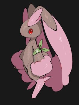 1girl alternate_color animal_ears animal_hands bandana bandana_around_arm black_background black_sclera brown_fur colored_sclera full_body furry furry_female gen_4_pokemon green_bandana looking_at_viewer lopunny nintendo pink_fur pokemon pokemon_(creature) pokemon_focus rabbit_ears rabbit_girl red_eyes shiny_pokemon simple_background solo standing two-tone_fur yumeminoideyu2