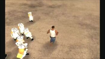 1boy 3d 6+girls animated attack audible_music black_hair black_shoes blonde_hair blood blue_pants carl_johnson child clone dark_skin grand_theft_auto grand_theft_auto:_san_andreas hat hataraku_saibou meme mod multiple_girls pants platelet_(hataraku_saibou) punching rockstar shirt shitpost shoes short_hair size_difference sleeveless sleeveless_shirt sound tagme video video_game video_recording white_shirt
