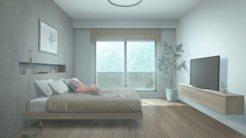 1girl a_simple_life_with_my_unobtrusive_sister absurdres bed bedroom book breasts clock closed_eyes commentary_request completely_nude floor_lamp highres indoors lamp large_breasts lying niliu_chahui nude on_bed on_side pillow plant pointy_ears sleeping solo television white_hair window wooden_floor