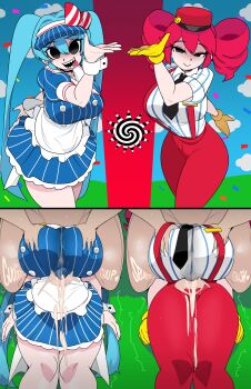 2boys 2girls breasts bulge captain_kirb clothed_female_nude_male clothed_sex cum cum_on_body cum_on_clothes cum_on_upper_body english_text erection erection_under_clothes grabbing_another's_breast green_eyes green_hair groping hatsune_miku huge_breasts huge_penis kasane_teto long_hair lying multiple_boys multiple_girls nude on_person open_mouth paizuri penis red_eyes red_hair smile star-shaped_pupils star_(symbol) symbol-shaped_pupils trembling twintails vocaloid