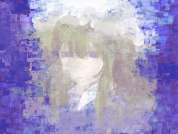 Rule 34 | 1girl, abstract, arster, blonde hair, collared shirt, half-closed eyes, hashtag-only commentary, hat, highres, long hair, looking at viewer, maribel hearn, no lineart, portrait, purple background, purple shirt, shirt, smile, solo, touhou, white hat