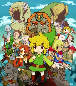 6+boys 6+girls absolutely_everyone aryll bad_id bad_pixiv_id beard belt boots brooch brown_footwear buckle character_request everyone facial_hair fado_(wind_waker) ganondorf gem gonzo_(zelda) green_hat hat instrument jewelry knee_boots link long_hair looking_at_viewer makar mako_(zelda) medli multiple_boys multiple_girls niko_(zelda) nintendo nudge_(zelda) ocarina pale_skin pantyhose pig princess_zelda saria_(zelda) senza_(zelda) standing stick sunagimo_(nagimo) tetra the_king_of_red_lions the_legend_of_zelda the_legend_of_zelda:_ocarina_of_time the_legend_of_zelda:_the_wind_waker tingle toon_link toon_zelda tunic very_long_hair zuko_(zelda)