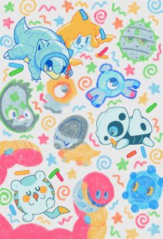 Rule 34 | alolan form, alolan sandshrew, aron, bronzor, chalk, closed eyes, closed mouth, commentary, drawing (action), drawing (object), drooling, english commentary, ferroseed, full body, galarian form, galarian stunfisk, gen 1 pokemon, gen 3 pokemon, gen 4 pokemon, gen 5 pokemon, gen 7 pokemon, gen 8 pokemon, hands on own face, head rest, highres, holding, holding chalk, jirachi, legendary pokemon, magnemite, magnet, meltan, mixtercandy, mouth drool, mythical pokemon, nintendo, no humans, one-eyed, open mouth, orthworm, pokemon, pokemon (creature), pokemon focus, shieldon, smile, spiral, star (symbol), togedemaru, u u, white background