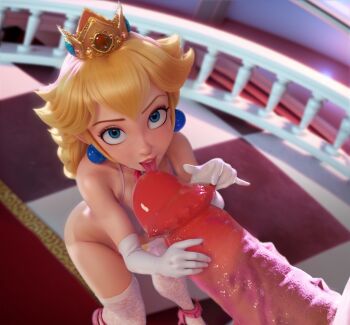 1boy 1girl 3d ass blonde_hair blue_eyes bowser breasts crisisbeat crown handjob hetero huge_penis interspecies koopa licking long_hair mario_(series) medium_breasts nintendo open_mouth penis princess_peach source_request swimsuit the_super_mario_bros._movie uncensored